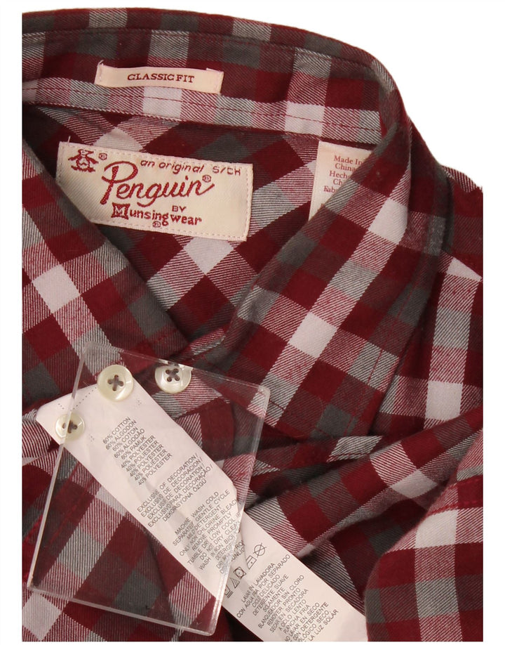 PENGUIN Mens Classic Fit Flannel Shirt Small Burgundy Check Cotton