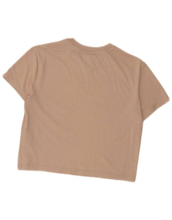 Tommy Hilfiger Womens Crop T-Shirt Top UK 6 XS Beige Cotton