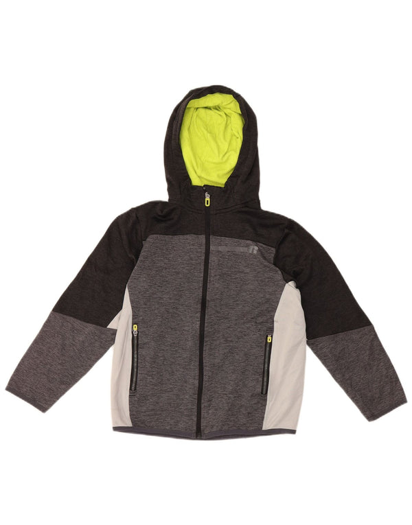 Russell Athletic Boys Zip Hoodie Sweater 10-11 Years Large Grey Colourblock