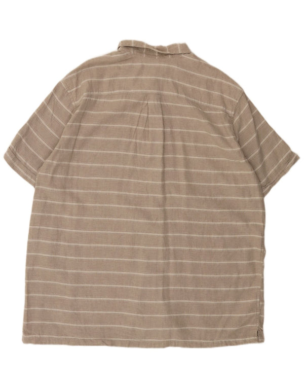 EDDIE BAUER Mens Short Sleeve Classic Fit Shirt 2XL Grey Striped Linen