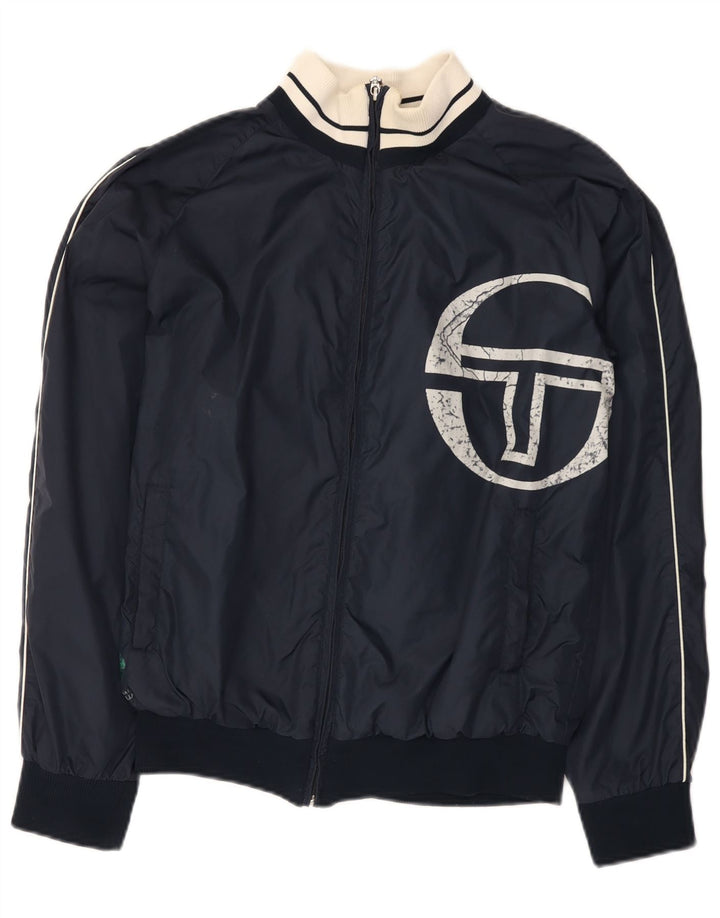 Sergio Tacchini Mens Graphic Tracksuit Top Jacket Small Navy Blue Polyamide