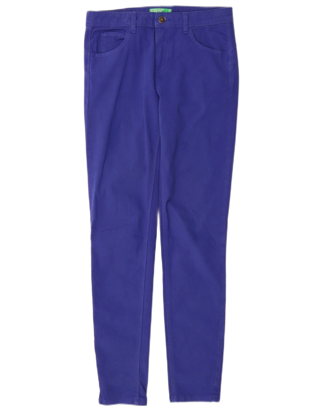 Benetton Womens Slim Casual Trousers W27 L30 Blue Cotton