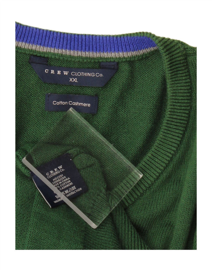 CREW CLOTHING Mens V-Neck Jumper Sweater 2XL Green Cotton