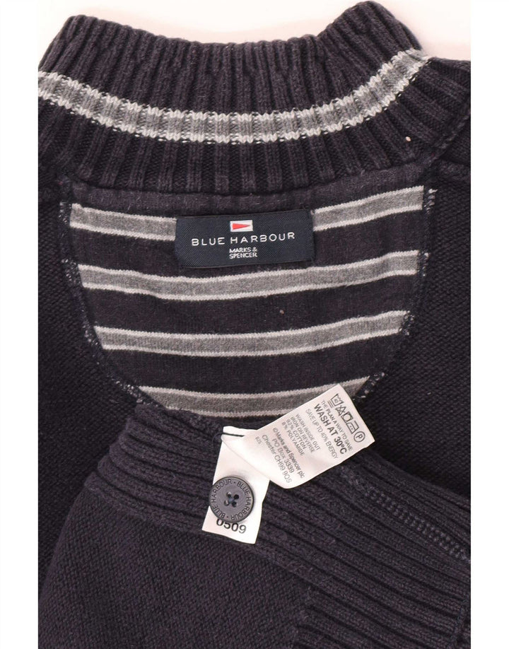 Marks & Spencer Mens Blue Harbour Button Neck Jumper Sweater XL Navy Cotton