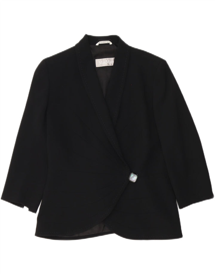 Max Mara Womens 3/4 Sleeve 1 Button Blazer Jacket UK 12 Medium Black Rayon