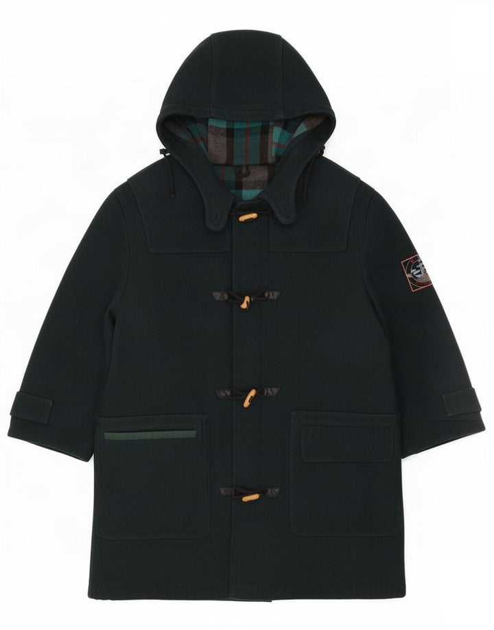 Vintage Mens Hooded Duffle Coat IT 46 Small Green Wool