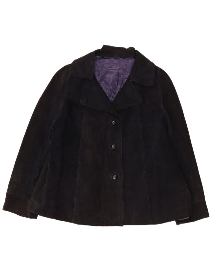 Vintage Womens 3 Button Suede Blazer Jacket UK 16 Large Navy Blue
