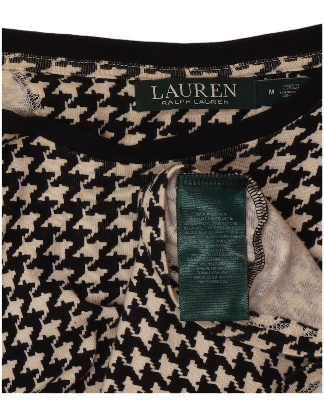 Ralph Lauren Womens Blouse Top UK 12 Medium Black Houndstooth Cotton
