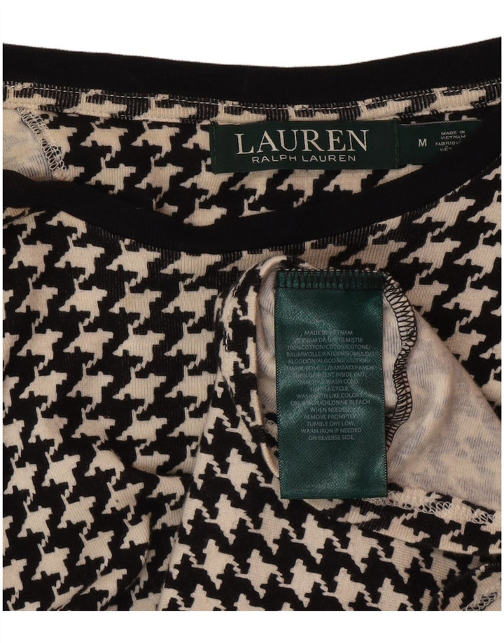 Ralph Lauren Womens Blouse Top UK 12 Medium Black Houndstooth Cotton