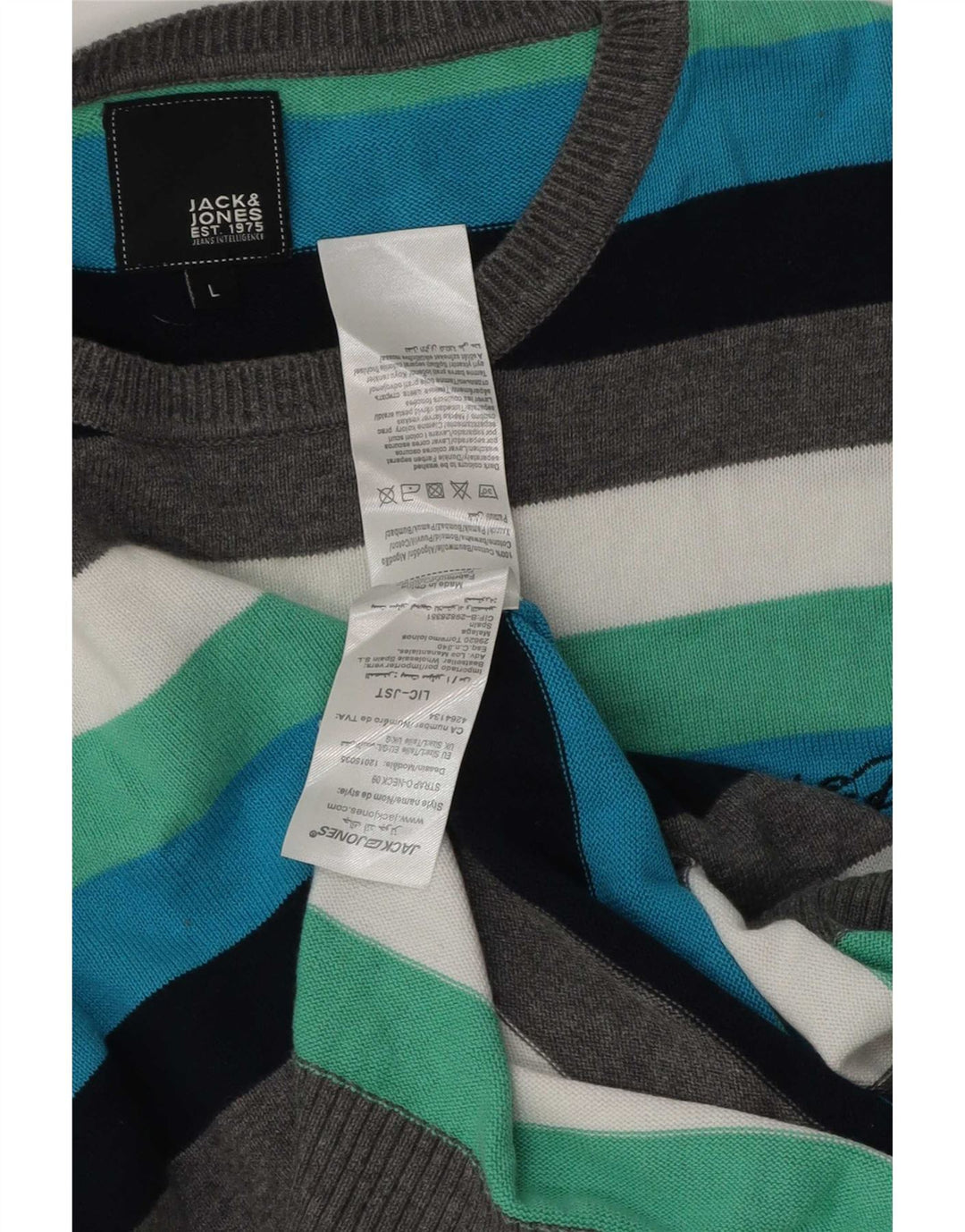 Jack & Jones Mens Crew Neck Jumper Sweater Large Multicoloured Striped
