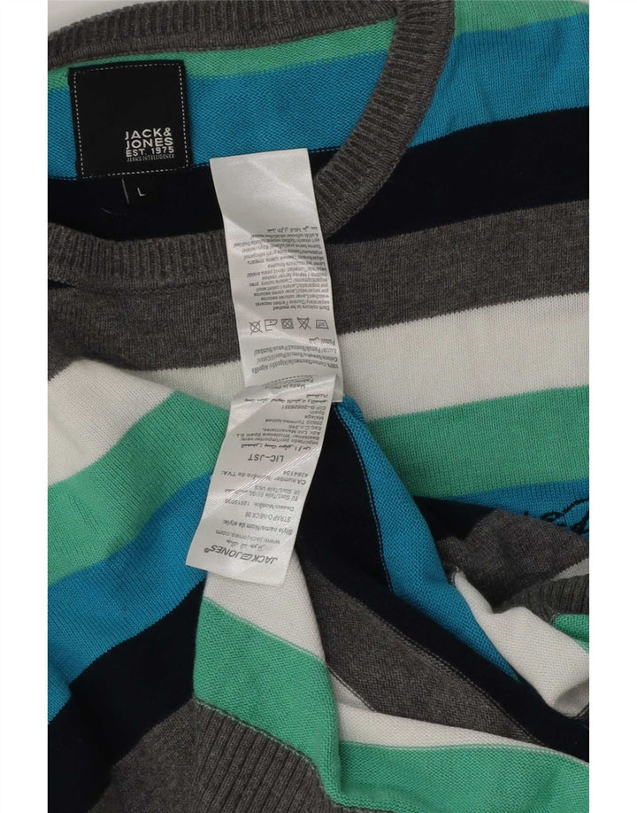 Jack & Jones Mens Crew Neck Jumper Sweater Large Multicoloured Striped