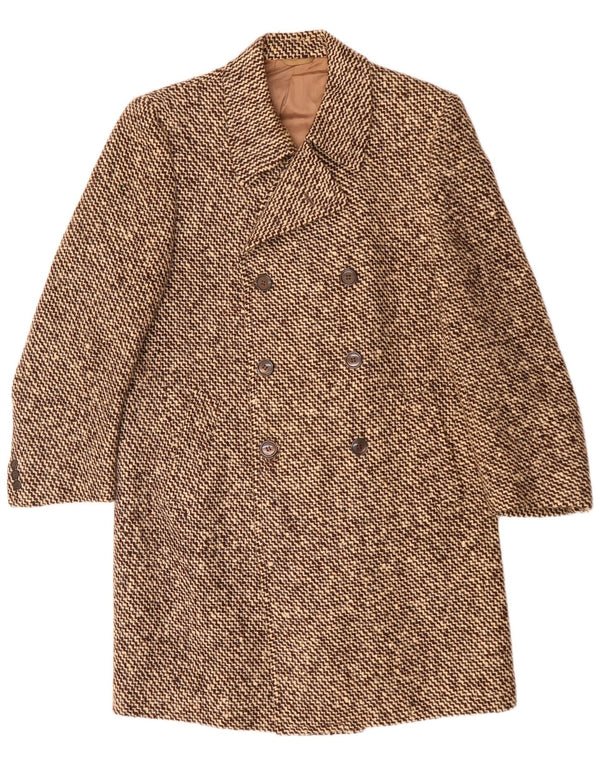 Marzotto Mens Double Breasted Coat UK 36 Small Brown Striped Virgin Wool