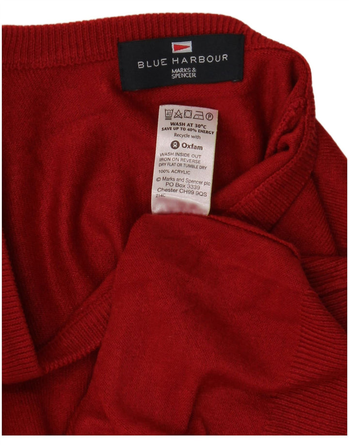 Marks & Spencer Mens Blue Harbour V-Neck Jumper Sweater Medium Red Acrylic