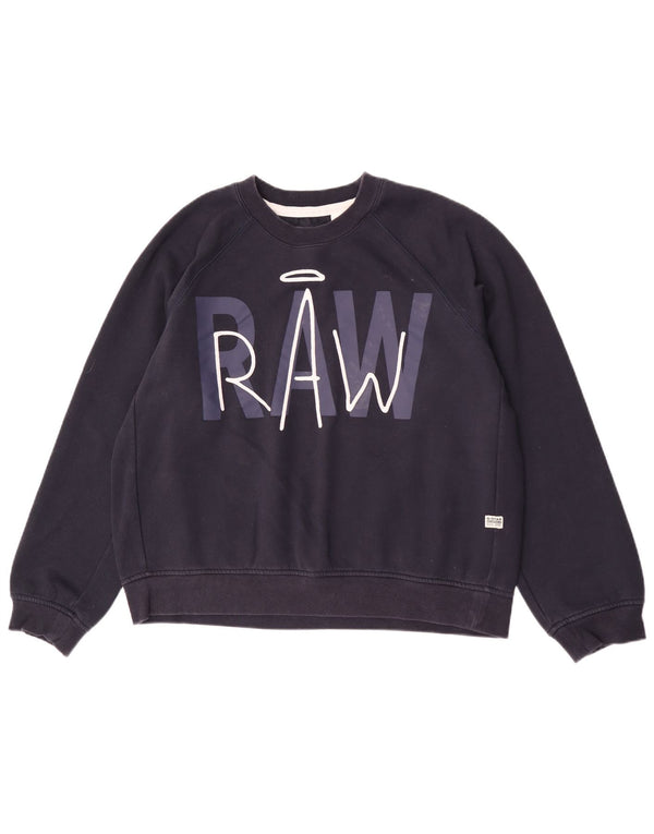 G-Star Womens Straight Fit Graphic Sweatshirt Jumper UK 20 2XL Navy Blue