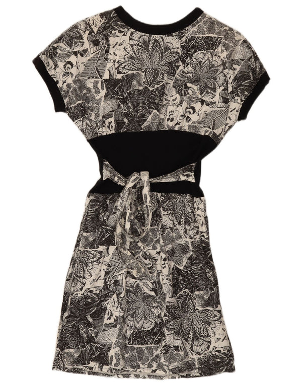 Vintage Womens A-Line Dress UK 12 Medium Grey Floral