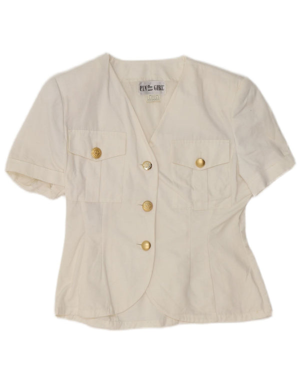Vintage Womens Short Sleeve Shirt Blouse UK 10 Small White Cupro