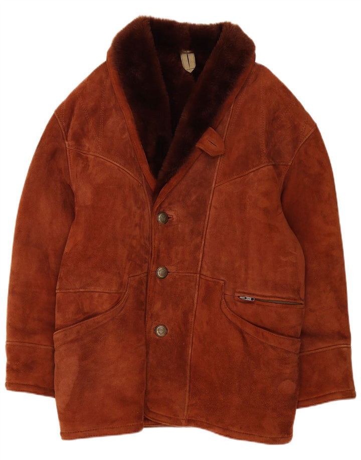Vintage Mens Shearling Jacket UK 40 Large Brown Shearling