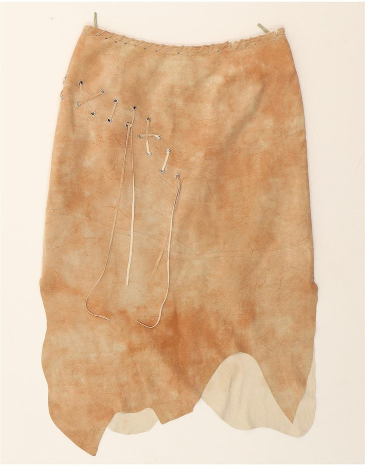 HELLINE Womens Asymmetrical Skirt UK 14 Large W30  Beige Tie Dye Leather