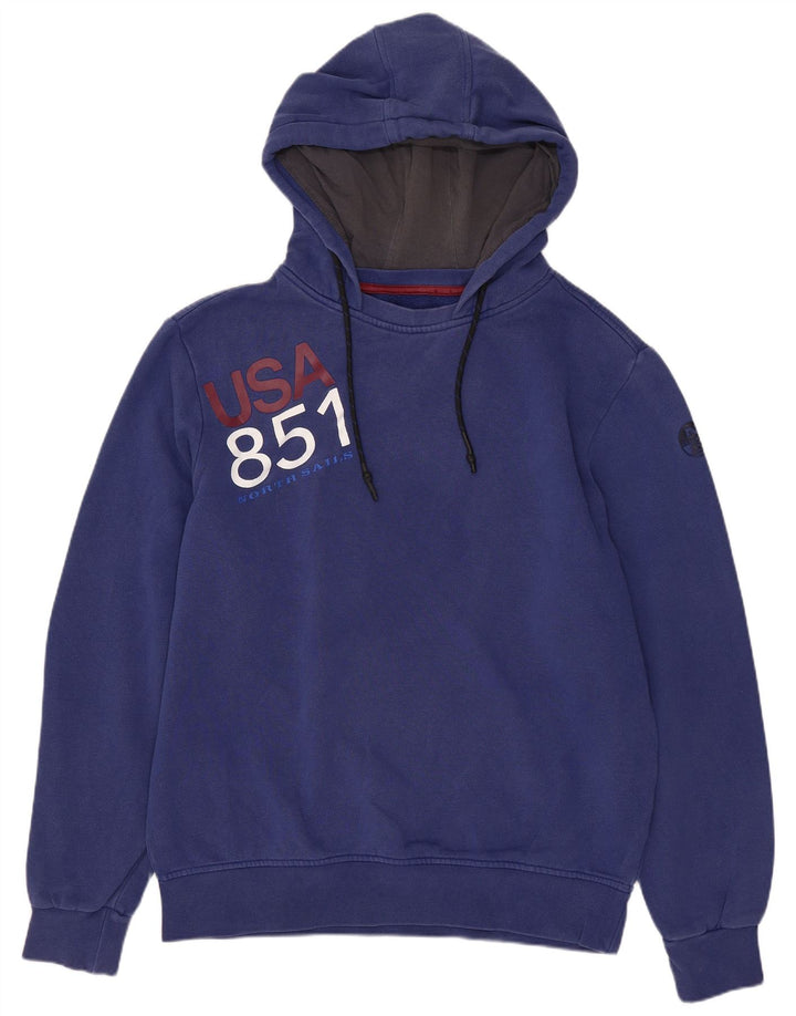 NORTH SAILS Mens Graphic Hoodie Jumper Large Navy Blue Cotton