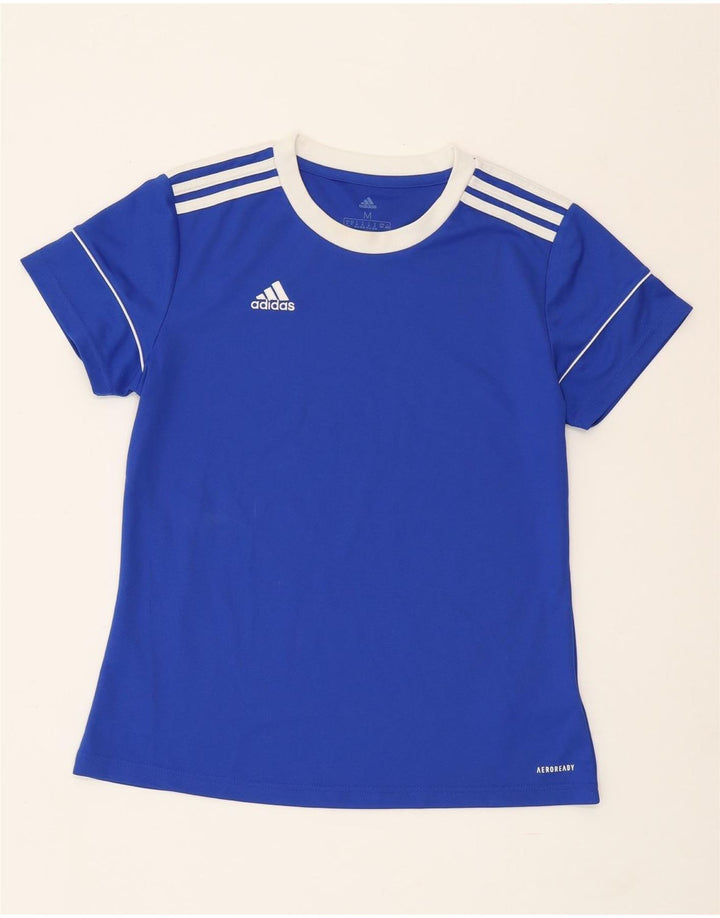 ADIDAS Womens Aeroready T-Shirt Top UK 12/14 Medium Blue Polyester