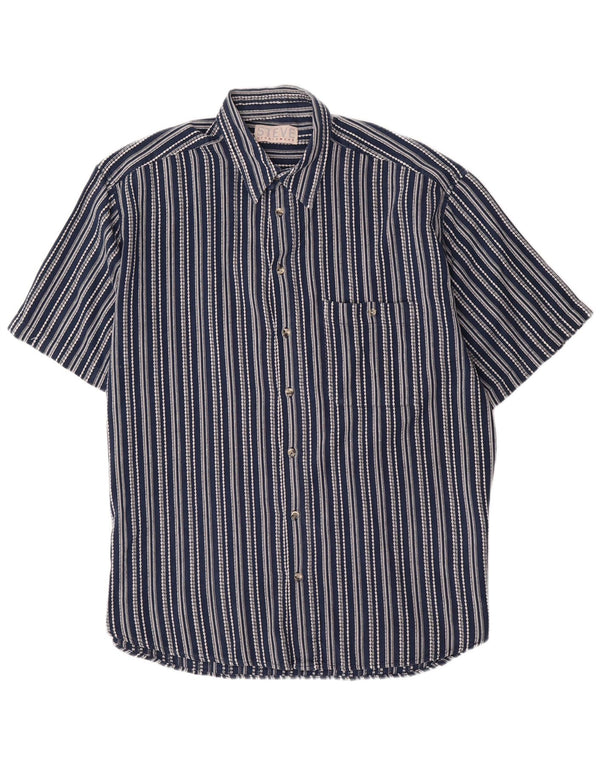 VINTAGE Mens Steve Short Sleeve Shirt XL Navy Blue Striped Cotton
