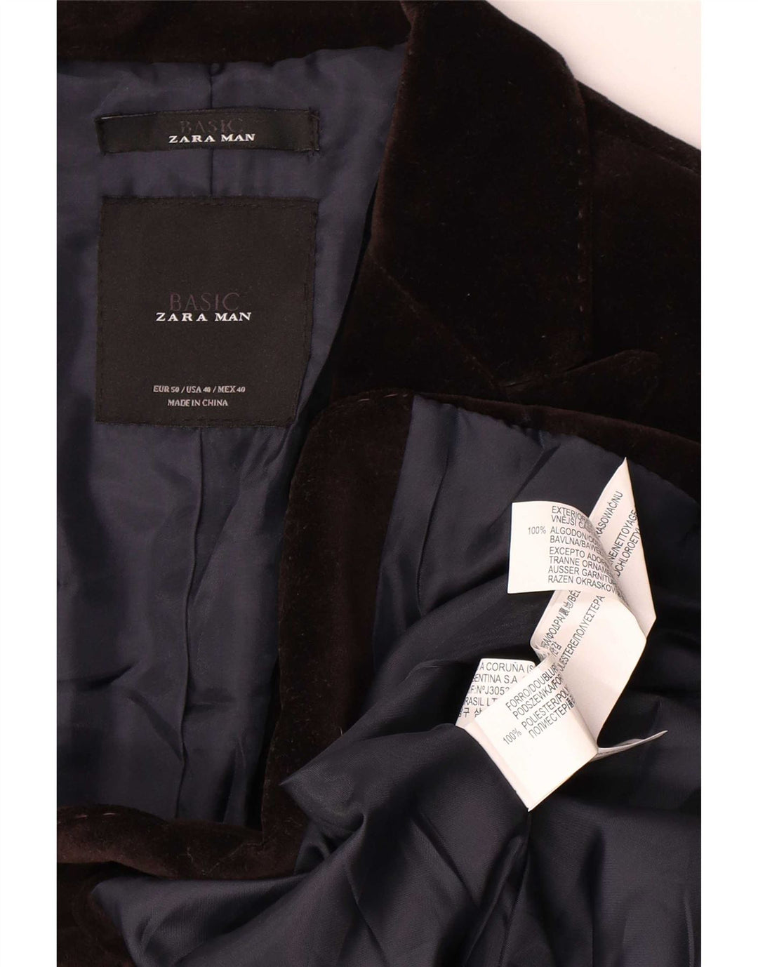 Zara Mens 2 Button Velour Blazer Jacket EU 50 Medium Brown Polyester