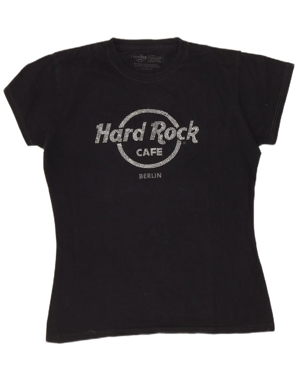 Hard Rock Cafe Womens Berlin Graphic T-Shirt Top UK 14 Large Black Cotton