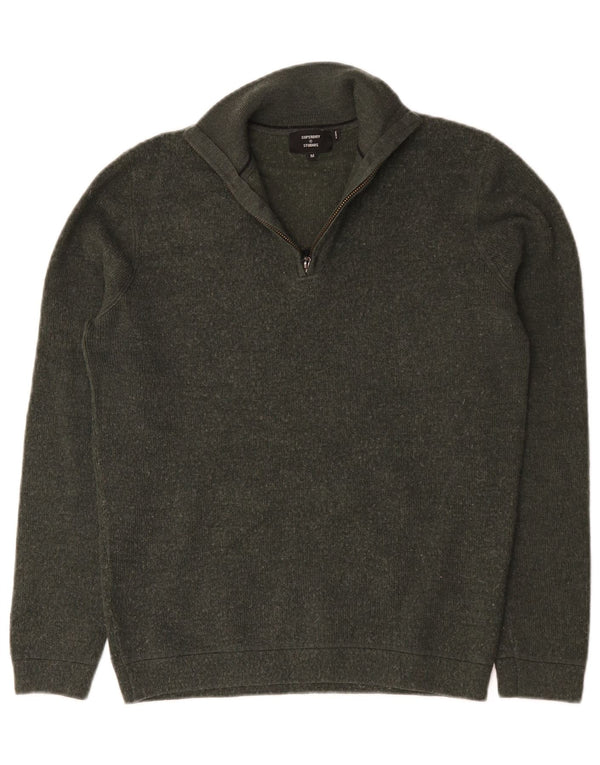 Superdry Mens Zip Neck Jumper Sweater Medium Khaki Merino Wool