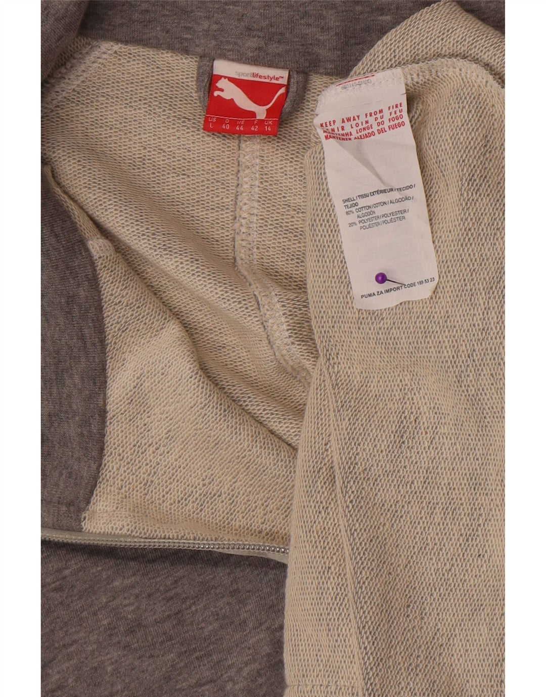Puma Womens Short Sleeve Oversized Tracksuit Top Jacket UK 14 Large Grey