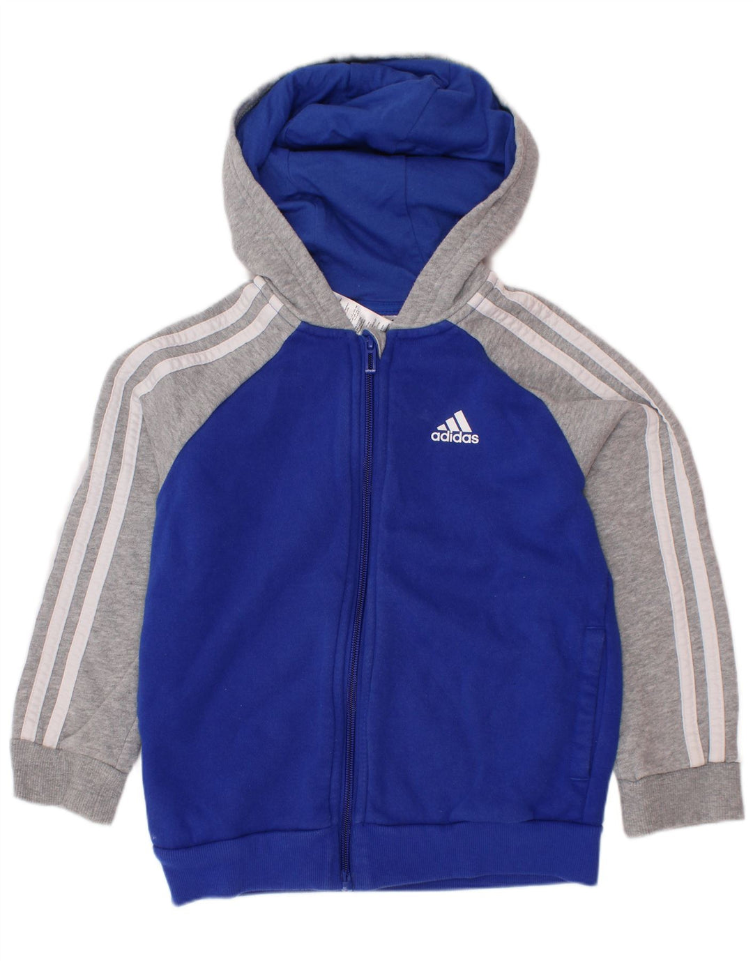 ADIDAS Boys Zip Hoodie Sweater 6-7 Years Blue Colourblock Cotton