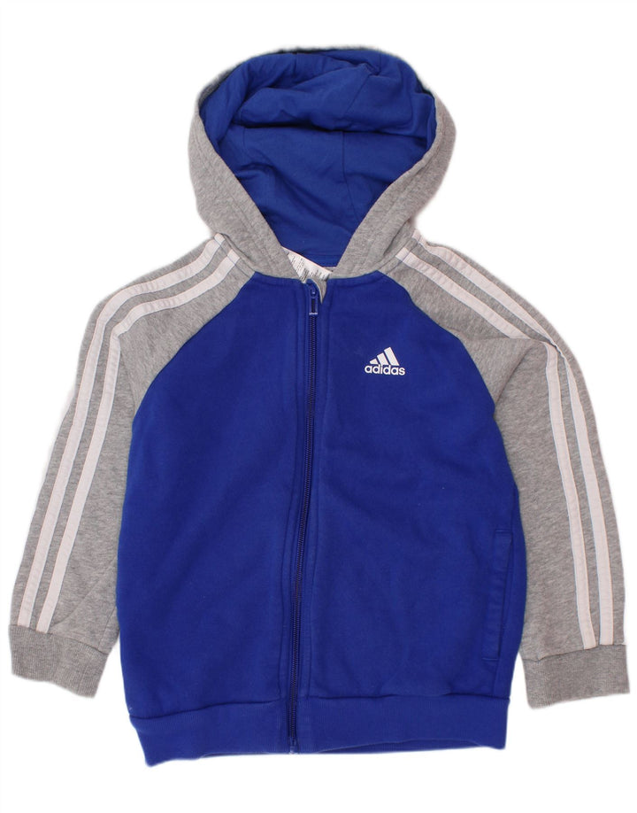ADIDAS Boys Zip Hoodie Sweater 6-7 Years Blue Colourblock Cotton