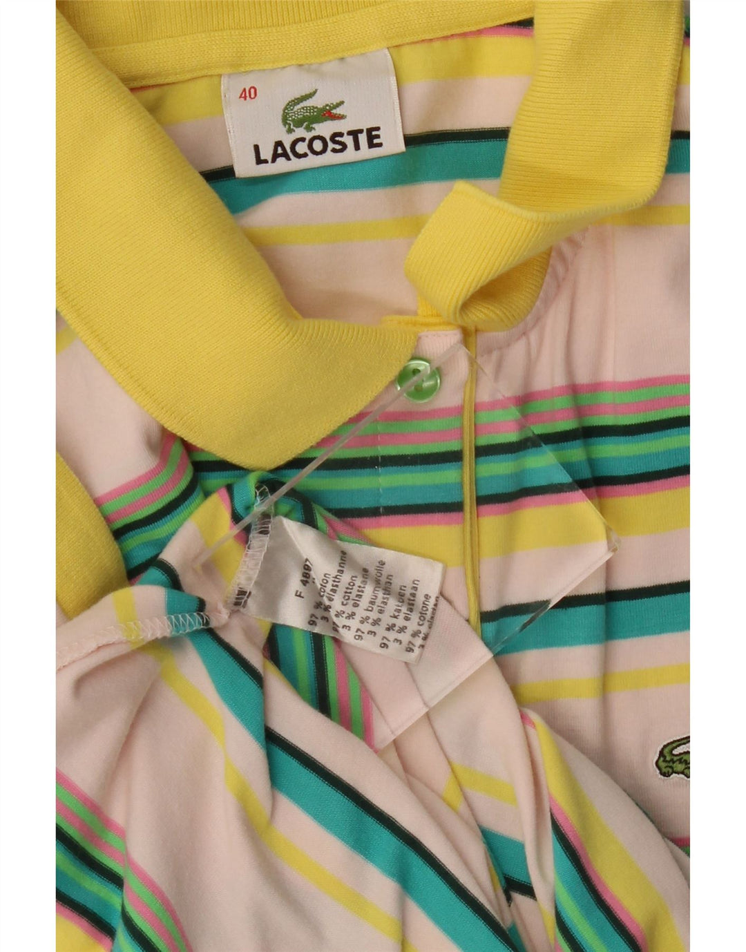 LACOSTE Womens Polo Shirt Size 40 Medium Multicoloured Striped Cotton