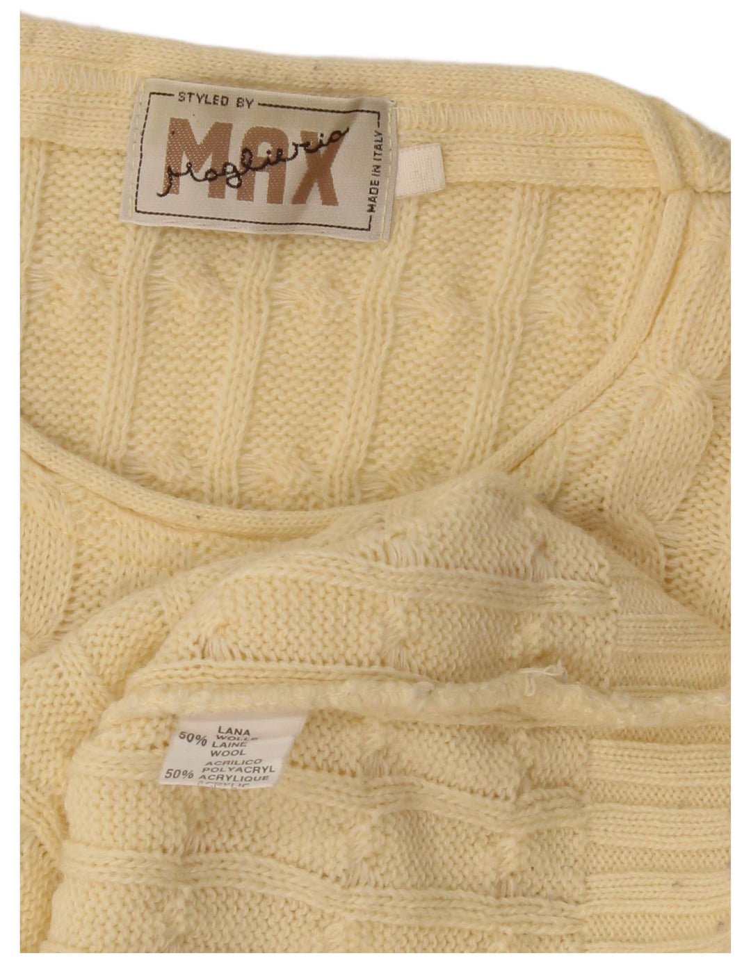 MAGLIERIA Mens Crew Neck Jumper Sweater Medium Yellow Wool