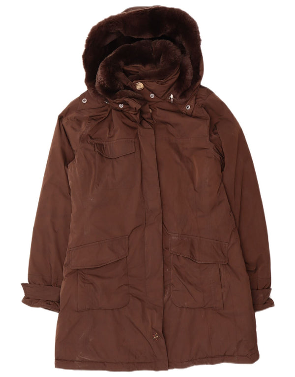 Woolrich Womens Hooded Parka Jacket UK 14 Medium Brown Polyester