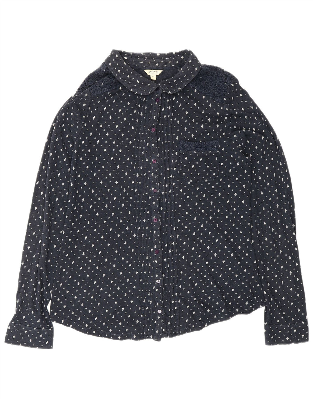 FAT FACE Womens Shirt Blouse UK 12 Medium Navy Blue Floral Cotton