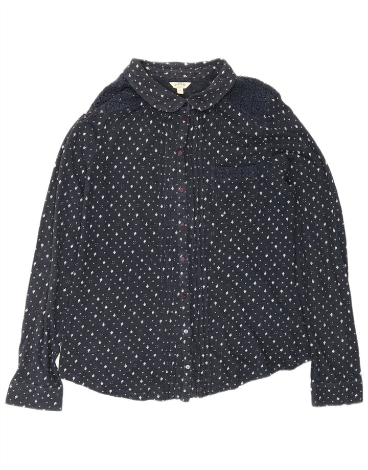 FAT FACE Womens Shirt Blouse UK 12 Medium Navy Blue Floral Cotton