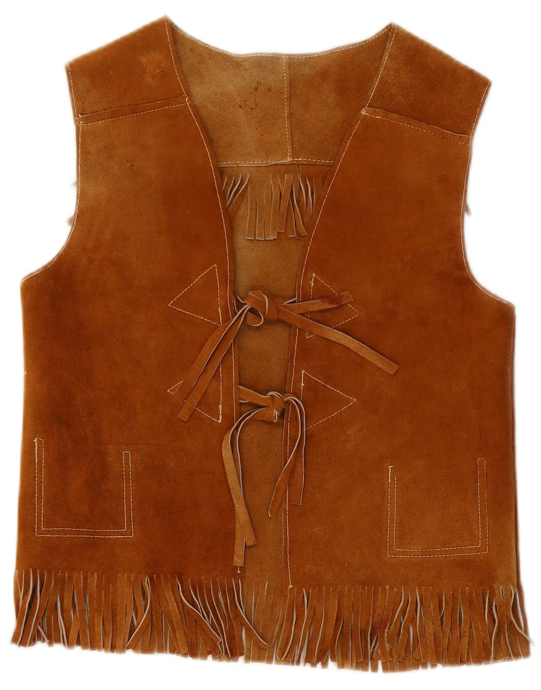 VINTAGE Womens Suede Waistcoat UK 10 Small Brown