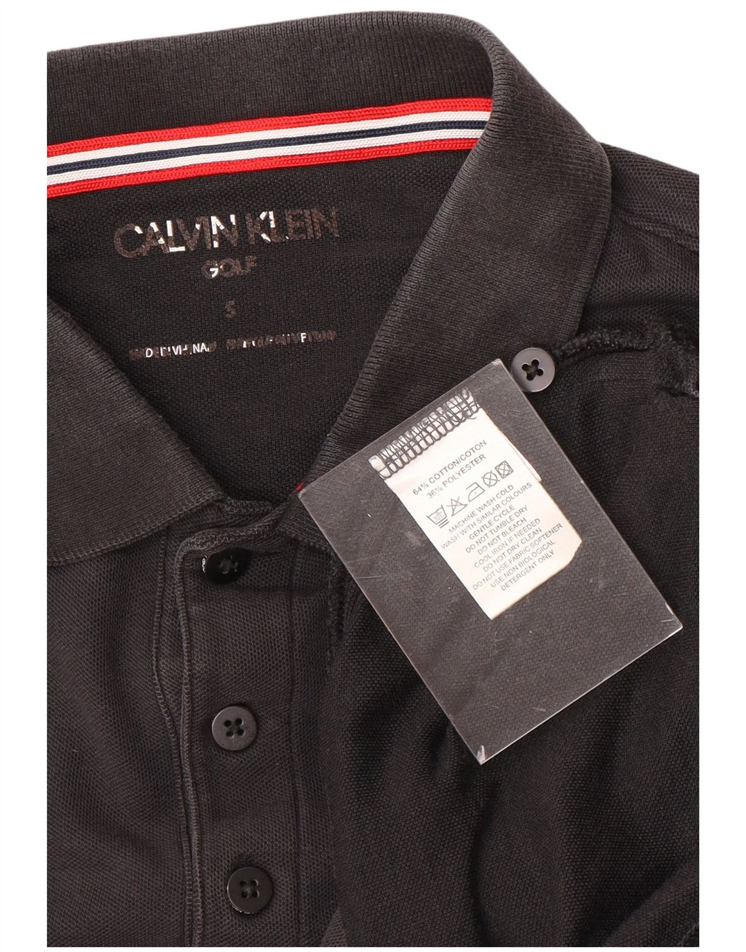 CALVIN KLEIN Mens Long Sleeve Polo Shirt Small Black Cotton