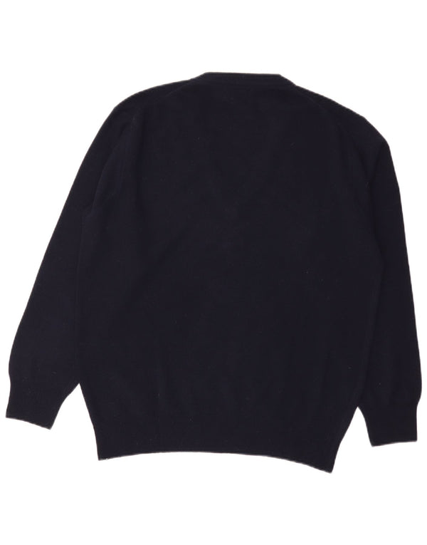 Sisley Mens V-Neck Jumper Sweater Medium Navy Blue Virgin Wool