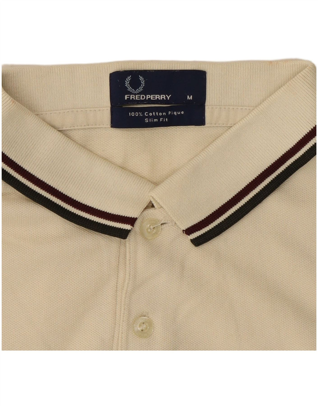 Fred Perry Mens Slim Fit Polo Shirt Medium Off White Cotton