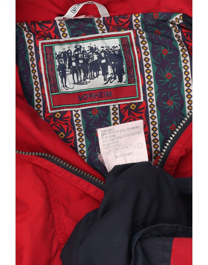 NORHEIM Mens Hooded Anorak Jacket UK 40 Large Red Colourblock Cotton