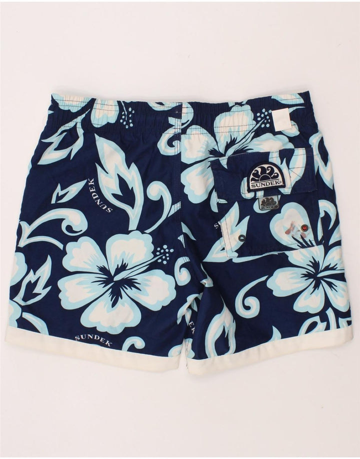 SUNDEK Boys Swimming Shorts 9-10 Years Medium Navy Blue Floral Polyester Vintage Sundek and Second-Hand Sundek from Messina Hembry 