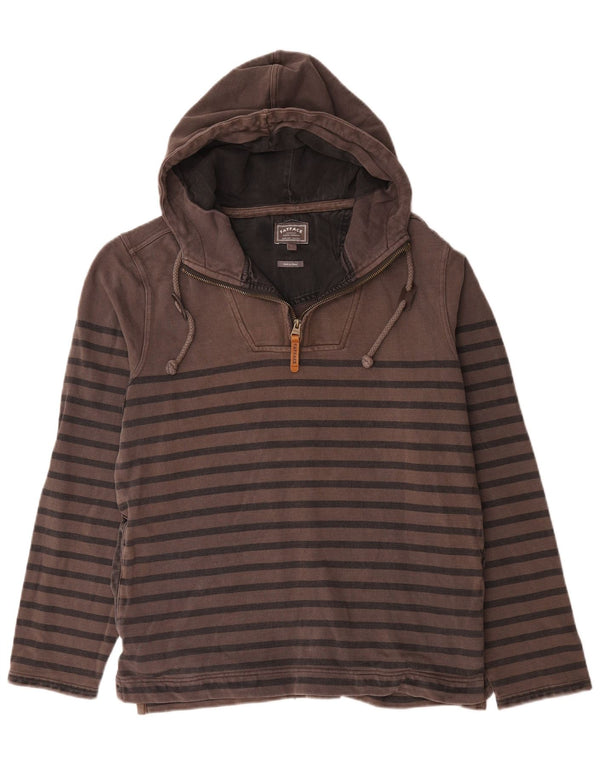 Fat Face Mens Zip Neck Hoodie Jumper Medium Brown Striped Cotton