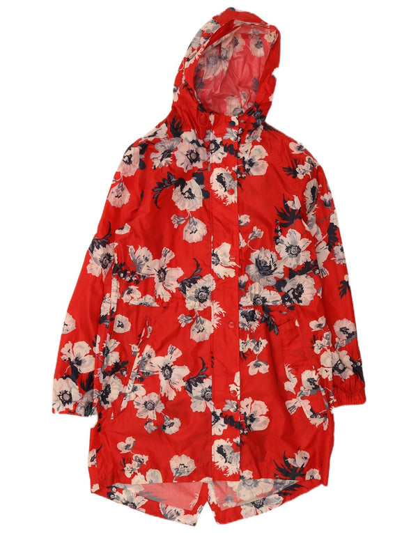 Joules Womens Hooded Raincoat UK 12 Medium Red Floral Polyester