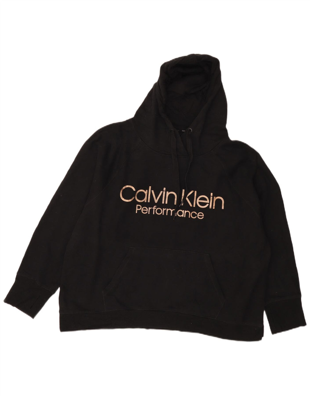 CALVIN KLEIN Womens Oversized Graphic Hoodie Jumper UK 18 XL Black Cotton