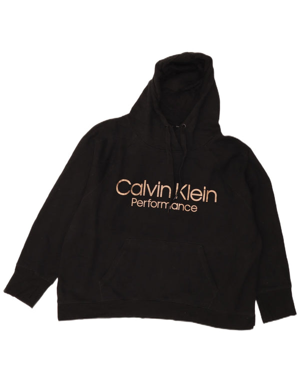 CALVIN KLEIN Womens Oversized Graphic Hoodie Jumper UK 18 XL Black Cotton