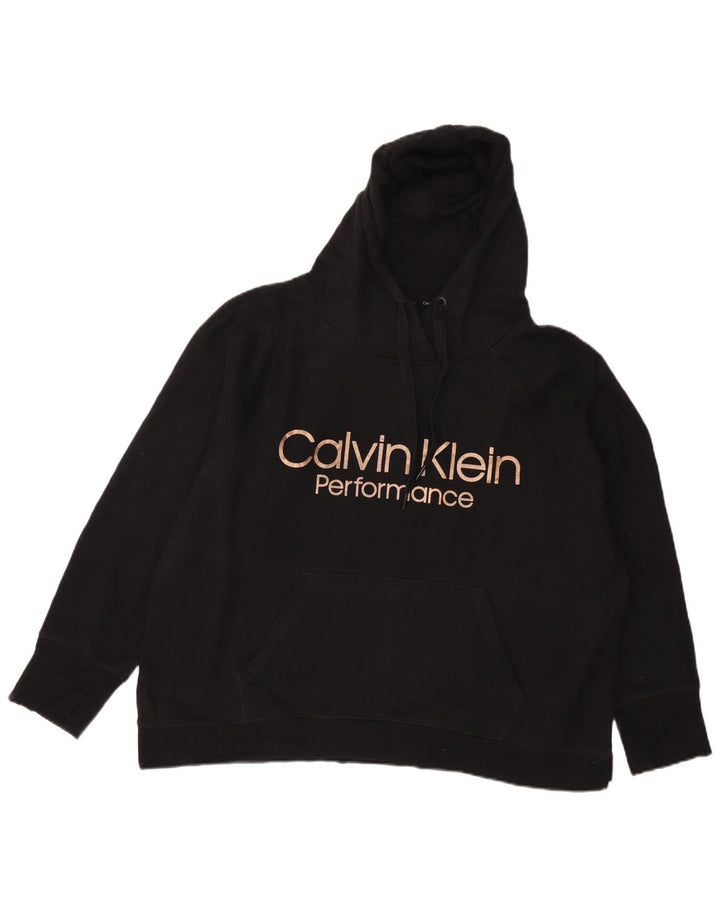 CALVIN KLEIN Womens Oversized Graphic Hoodie Jumper UK 18 XL Black Cotton