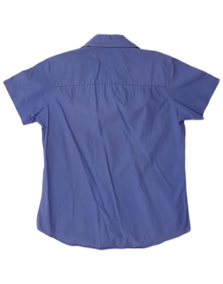 Tommy Hilfiger Womens Short Sleeve Shirt US 8 Medium Blue Cotton