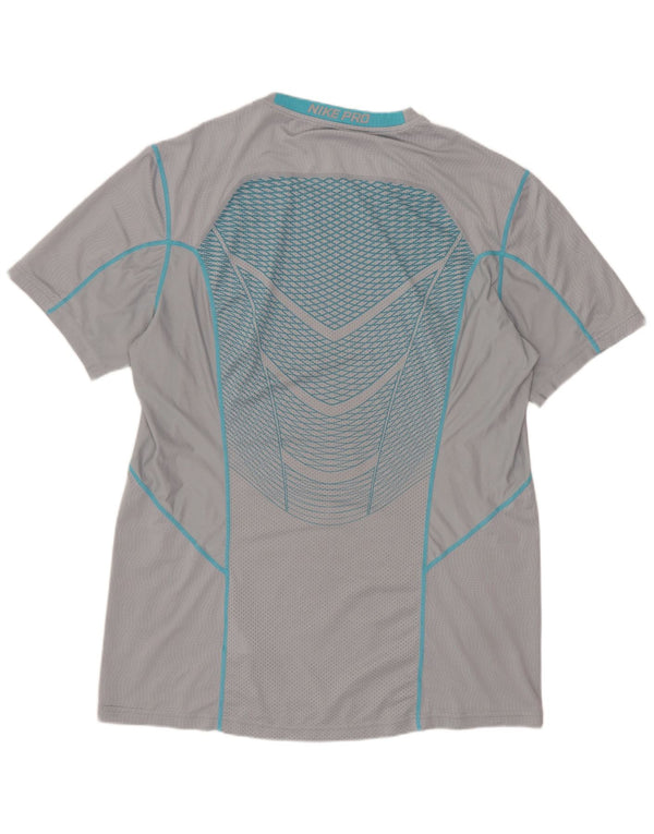 NIKE Mens Dri Fit T-Shirt Top Large Grey Check Polyester
