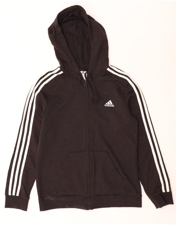 Adidas Womens Zip Hoodie Sweater UK 12/14 Medium Black Colourblock Cotton